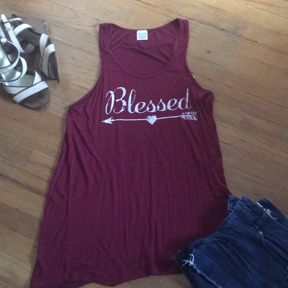BLESSED maroon tunic length racerback tank